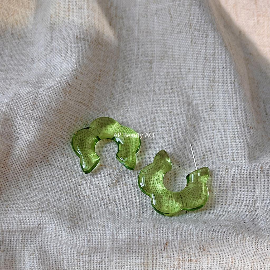 C관 - 봄여름 내추럴 스타일 투명한 녹색 꽃 귀걸이 휴양지 느낌 은침 귀걸이 [1094] 24.03-5