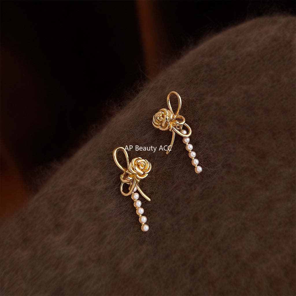 C관 - 925 은침 핸드메이드 플라워 매듭 진주 귀걸이 [6964] 25.10-4