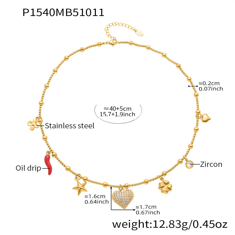 D관 - 스테인리스 스틸 18K 도금 하트 큐빅 펜던트 목걸이 [P1540] 25.10-3