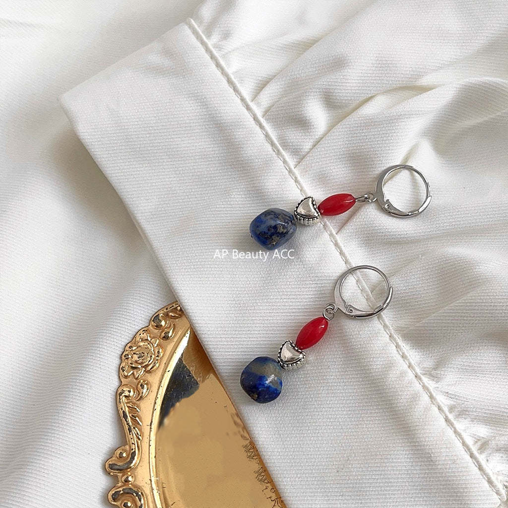 C관 - 청화백자 펜던트 디테일 유리 귀걸이 [4141] 24.06-1