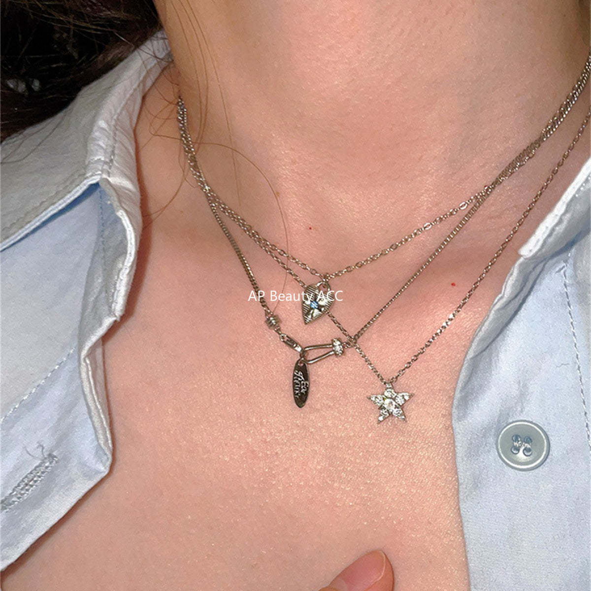 A관 - 925 실버 하트 십자가 큐빅 체인 목걸이 [XL-1209] 25.10-4