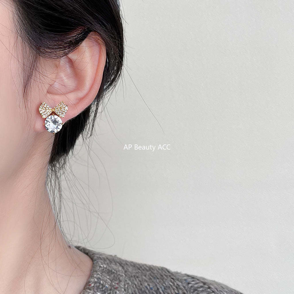 C관 - 고급스러운 큐빅 나비 리본 14K 도금 은침 귀걸이 [3727] 24.04-2