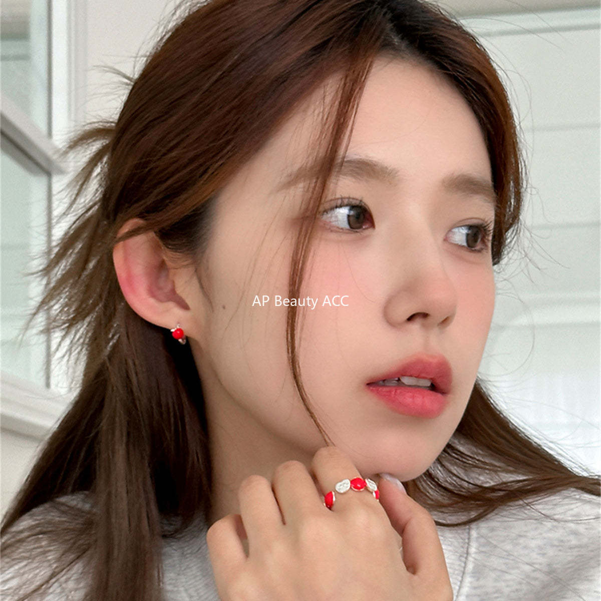 A관 - 사과 하프 은침 링형 귀걸이 [EH-3834] 25.06-2