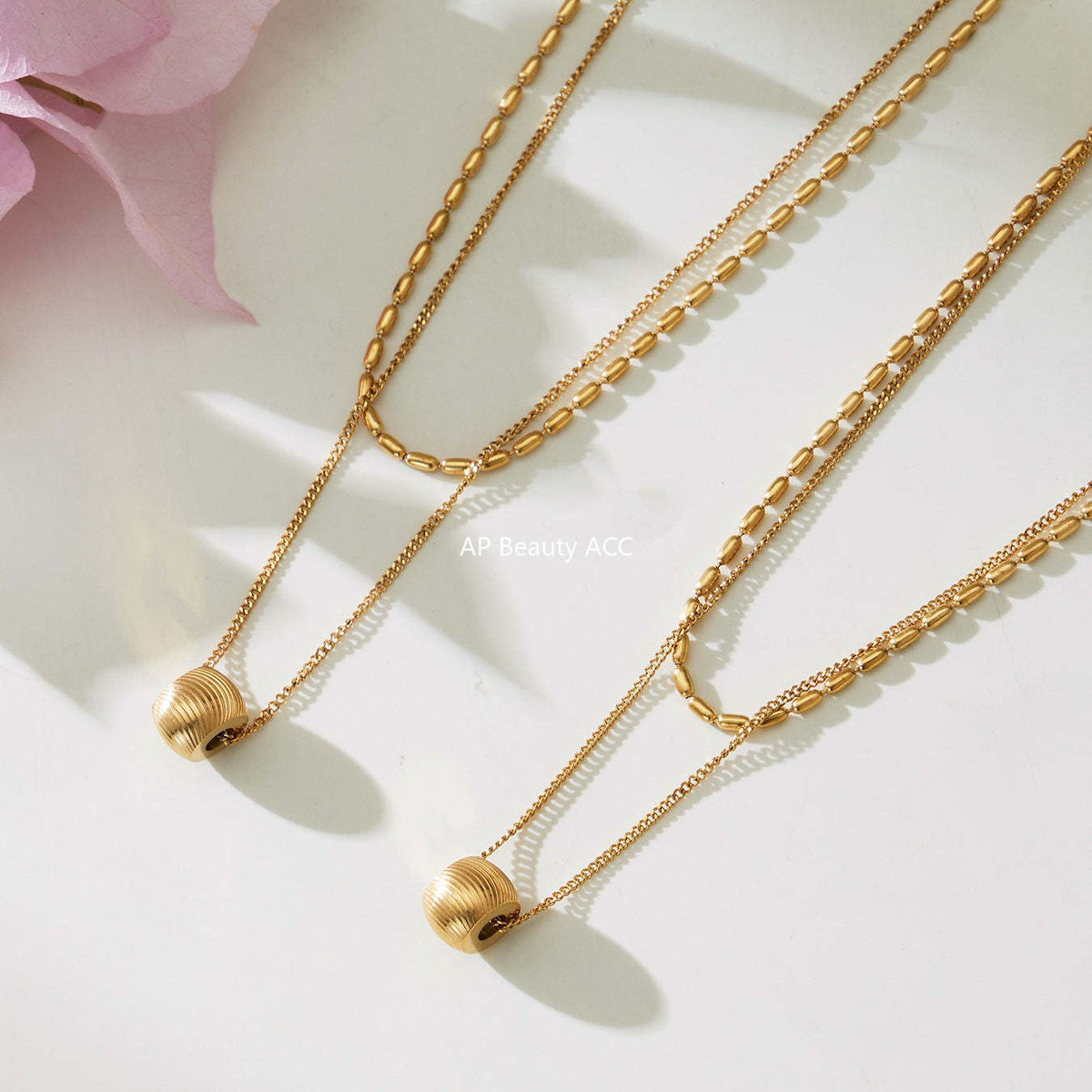 D관 - 스테인리스 스틸 더블 레이어드 18K 도금 행운 목걸이 [P877] 25.11-4