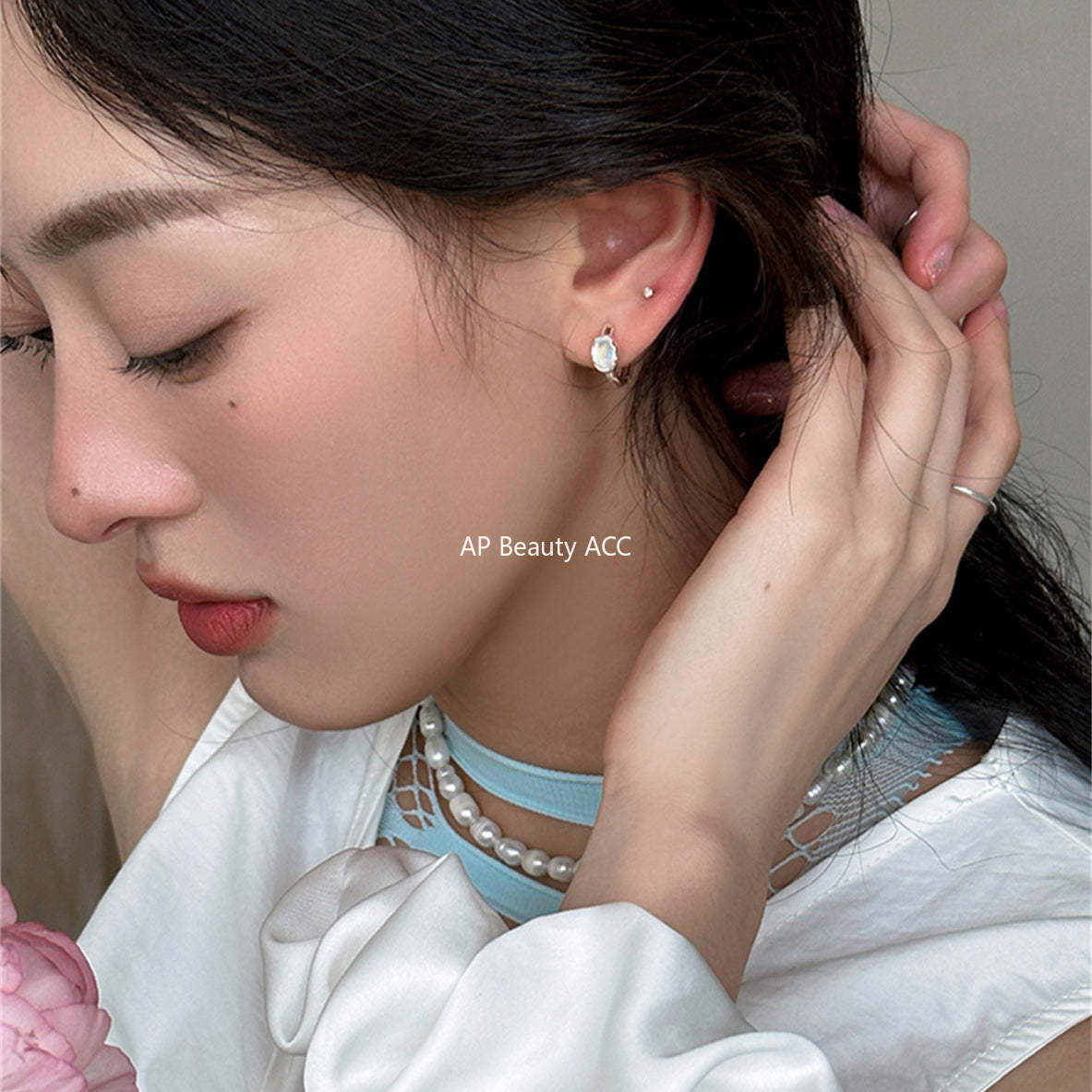 A관 - 925 은침 하트 문스톤 큐빅 귀걸이 [EH-3704] 25.06-4
