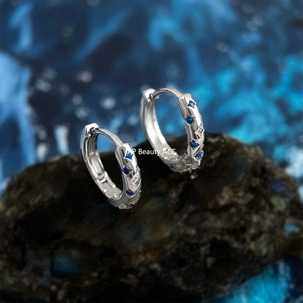 C관 - 블루 큐빅 별 디자인 백금 도금 링 귀걸이 [6946] 25.10-4