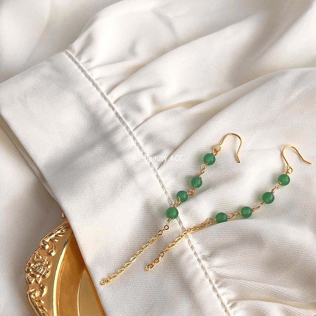 C관 - 14K 도금 홍마노 천연석 길고 흐르는 귀걸이 [3939] 24.05-2