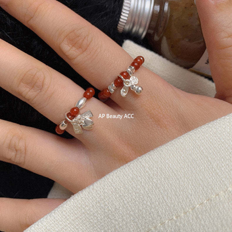 A관 - 플라워 잎사귀 복주머니 말 사과 미니 펜던트 925실버 반지 [RB] 25.11-4