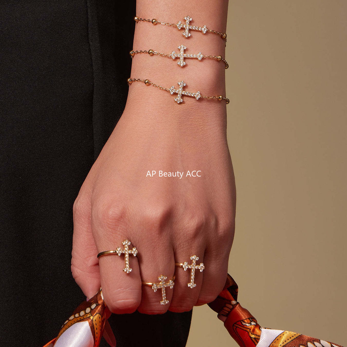 D관 - 스테인리스 스틸 십자가 큐빅 펜던트 목걸이 팔찌 귀걸이 반지 [TXP487] 25.11-4