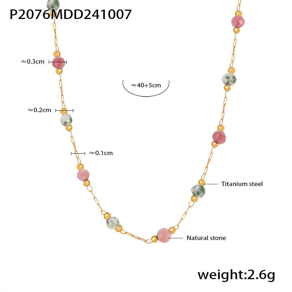 D관 - 18K 도금 천연 라피스 비즈 핸드메이드 티타늄 스틸 이중 체인 목걸이 [P2076-P1694] 24.10-2