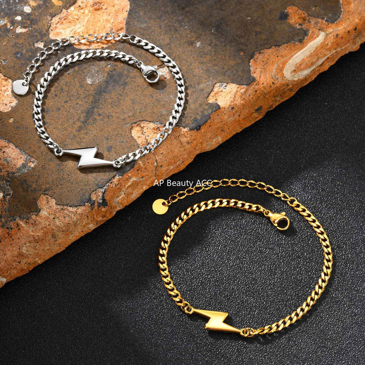 G관 - 스테인리스 스틸 번개 모양 펜던트 체인 팔찌 [BR-2620] 25.11-1