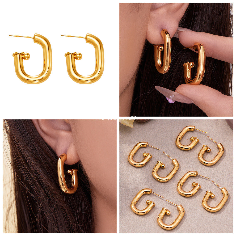 D관 - 18K 도금 U자형 타원 스터드 귀걸이 [F763] 25.11-1