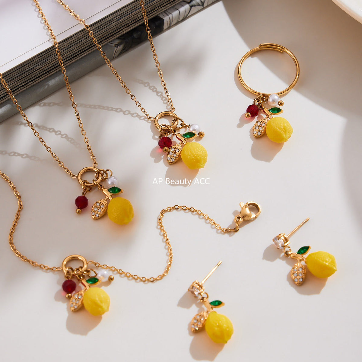 D관 - 스테인리스 스틸 큐빅 레몬 과일 디자인 목걸이 귀걸이 팔찌 반지 [TXP429] 25.10-3