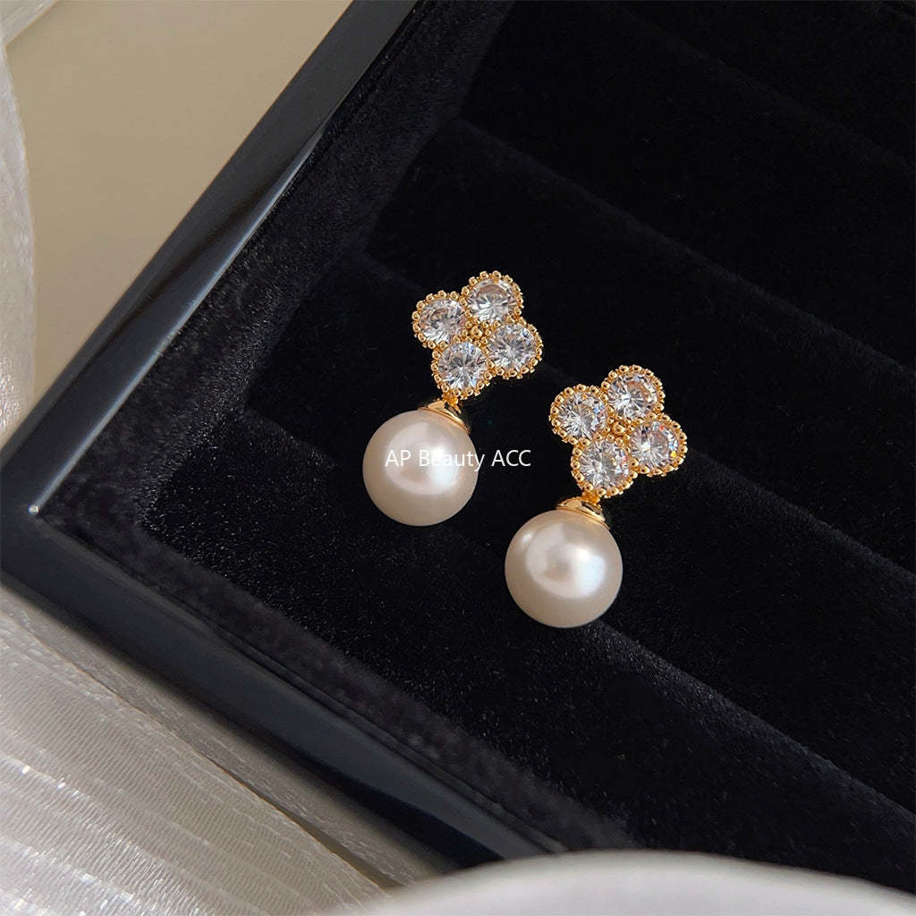 C관 - 행운의 네잎클로버 14K 도금 은침 귀걸이 간결하고 고급스러운 귀걸이 [3743] 24.04-3