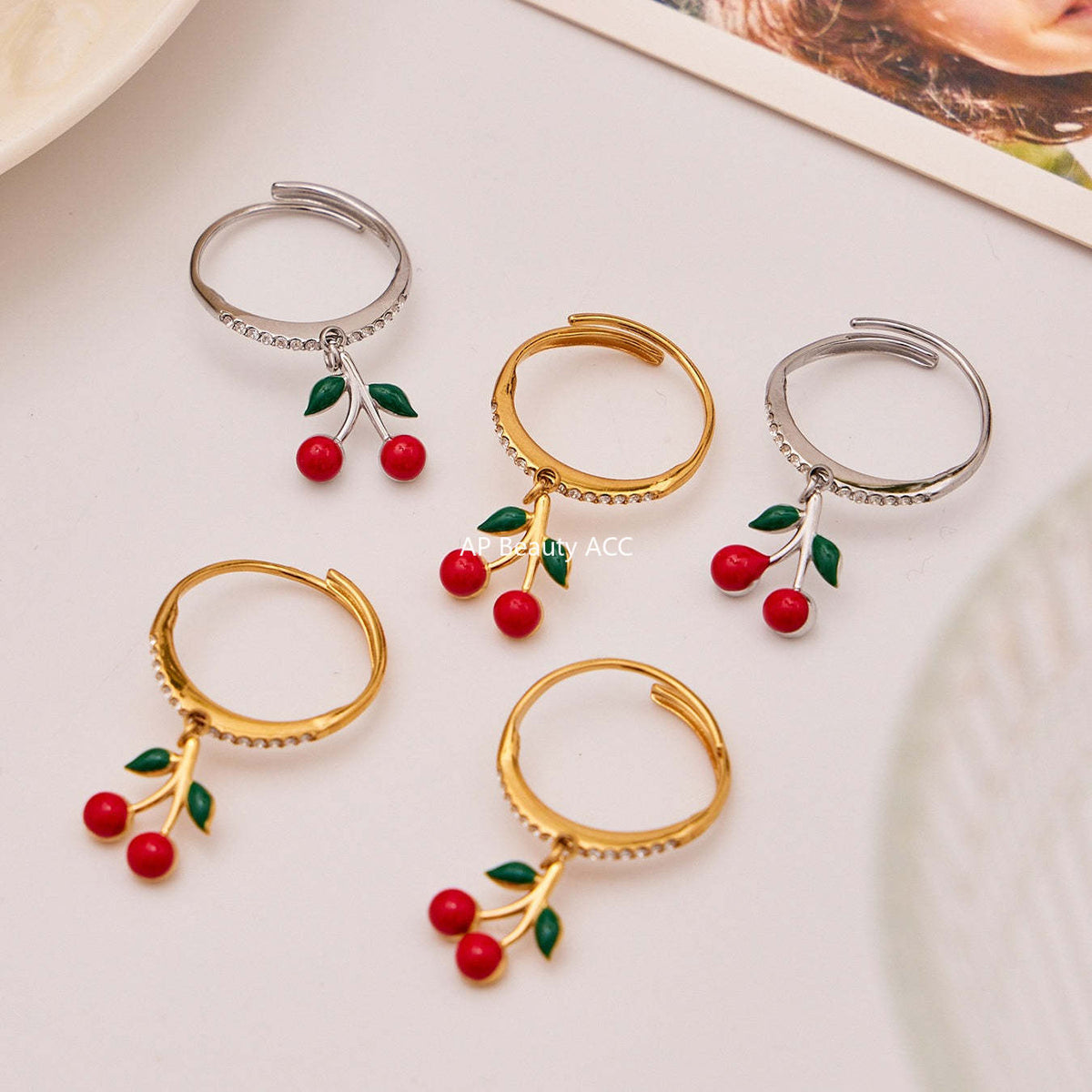 D관 - 스테인리스 스틸 큐빅 체리 딸기 펜던트 목걸이 팔찌 반지 [TXP437] 25.10-4