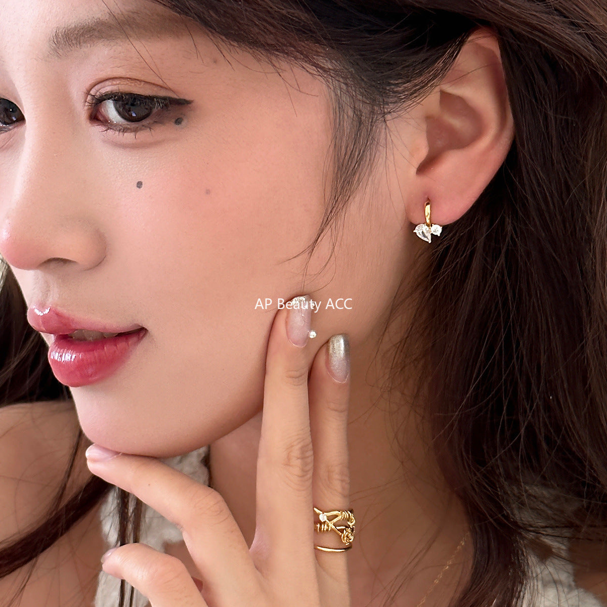 A관 - 925 은침 물방울 큐빅 링 귀걸이 [EH-4001] 25.10-1