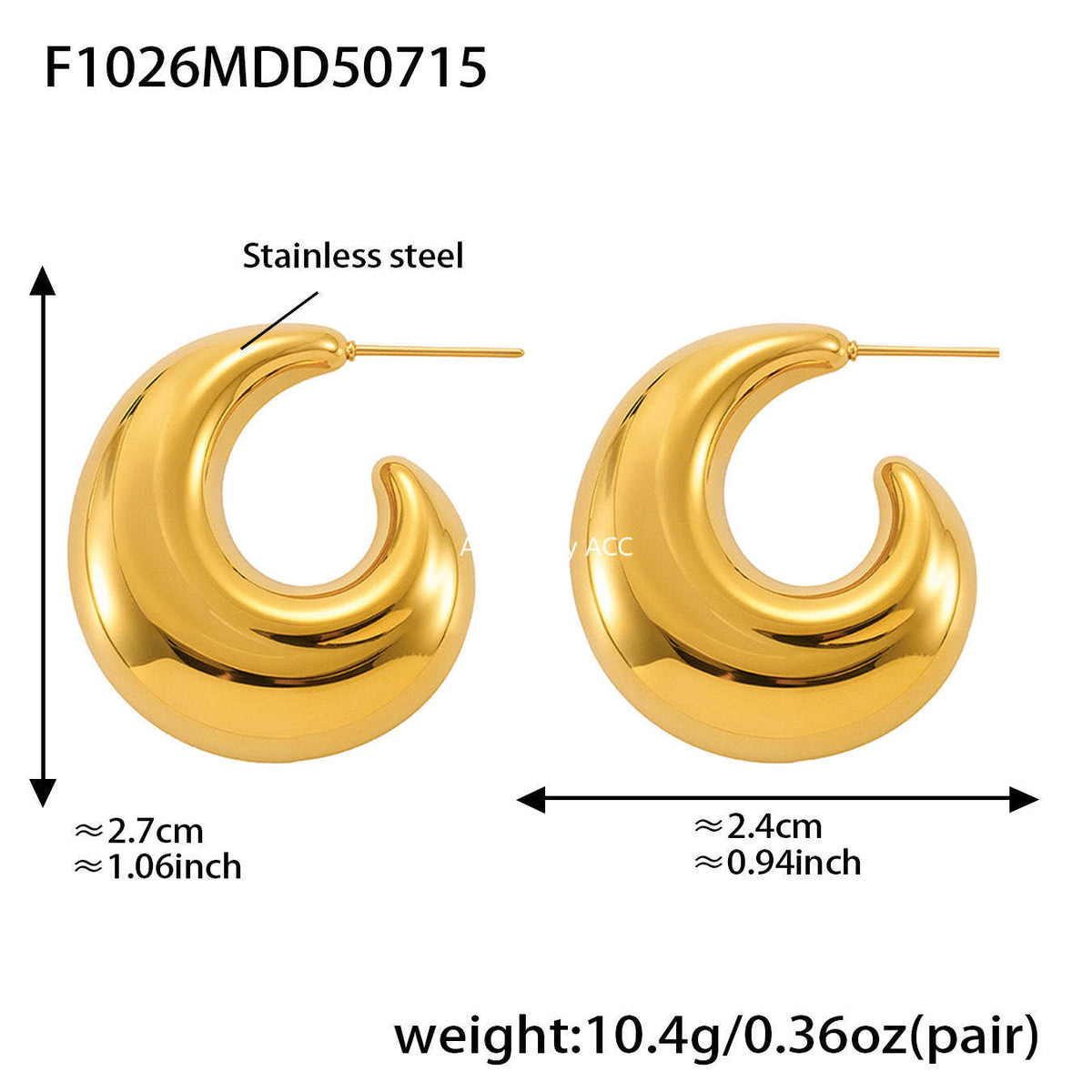 D관 - 스테인리스 스틸 18K 도금 C형 귀걸이 [F1018-F1026-F1038-F1051] 25.07-3