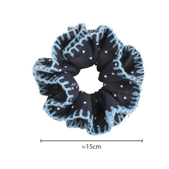 E관 - 네이비 니트 도트 프릴 이중 곱창 헤어밴드 [27571] 25.10-3