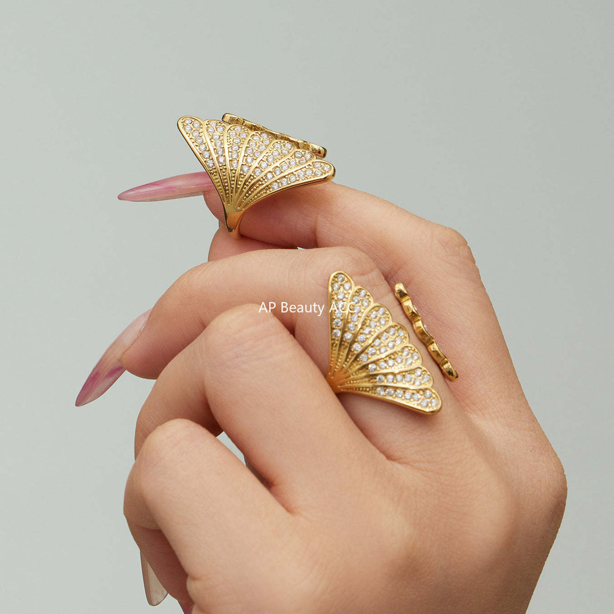 D관 - 스테인리스 스틸 18K 도금 큐빅 날개 모양 오픈형 반지 [A386] 25.12-3