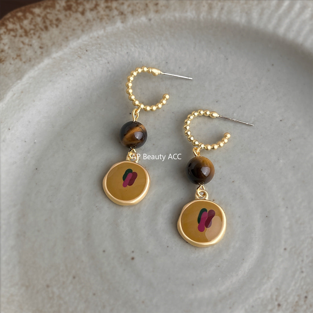 C관 - 925 은침 핸드메이드 천연 호안석 드롭형 귀걸이 [6872] 25.10-1