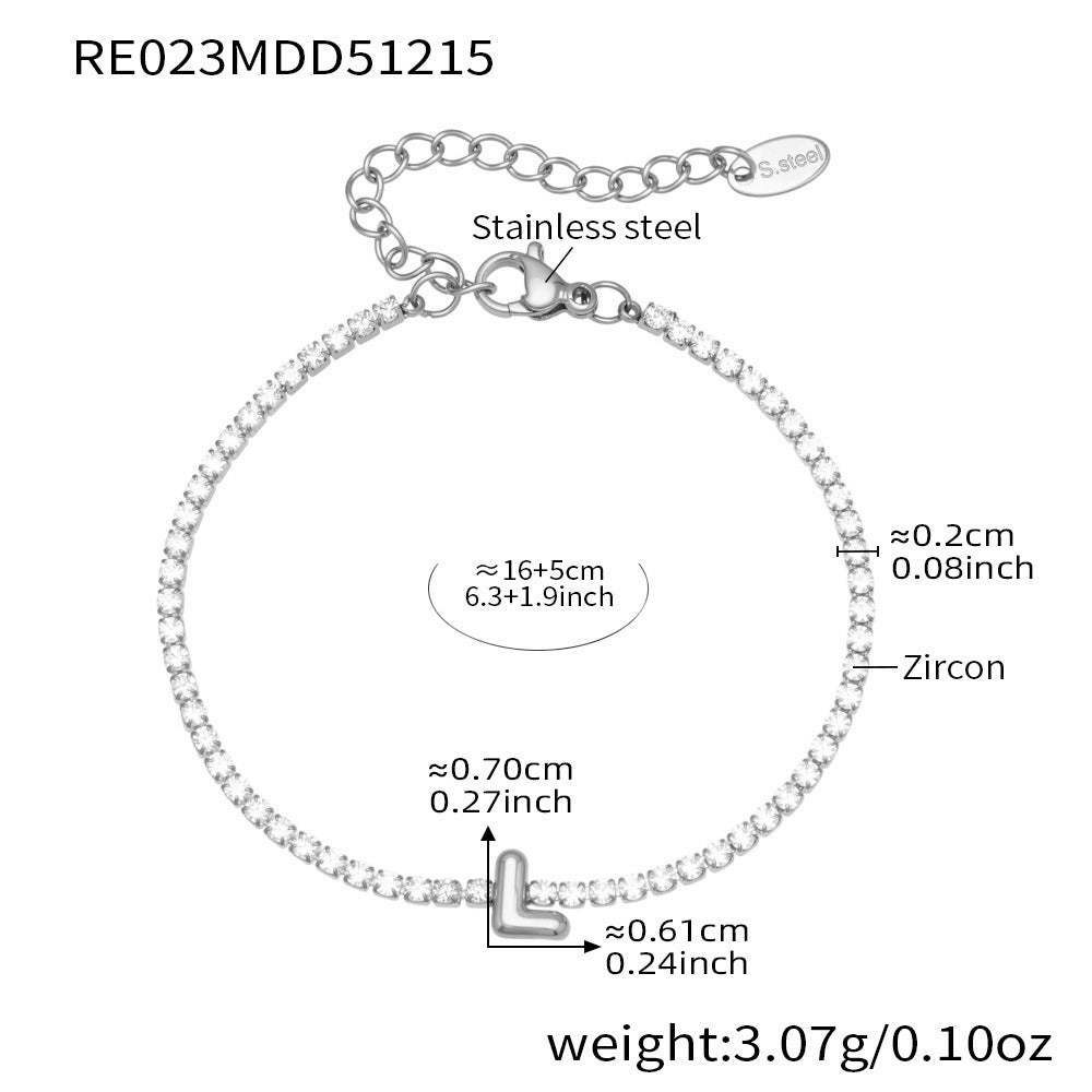 D관 - 스테인리스 스틸 18K 도금 알파벳 큐빅 팔찌 [RE023] 25.12-3