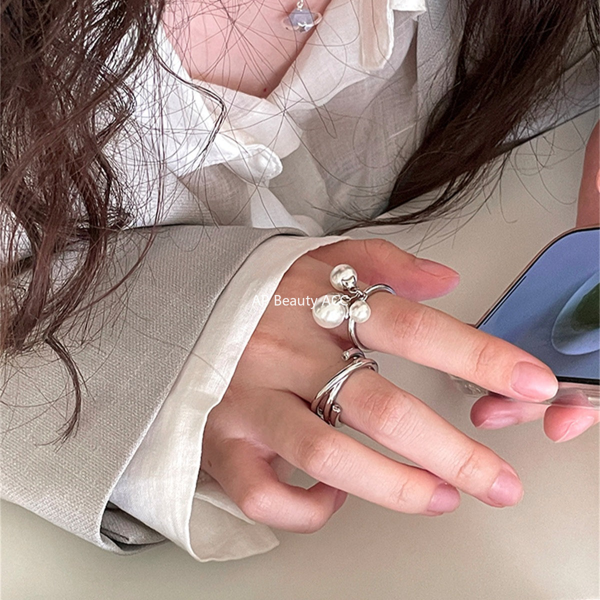 A관 - 925 실버 진주 레이어 반지 [JZ-0707] 25.10-3