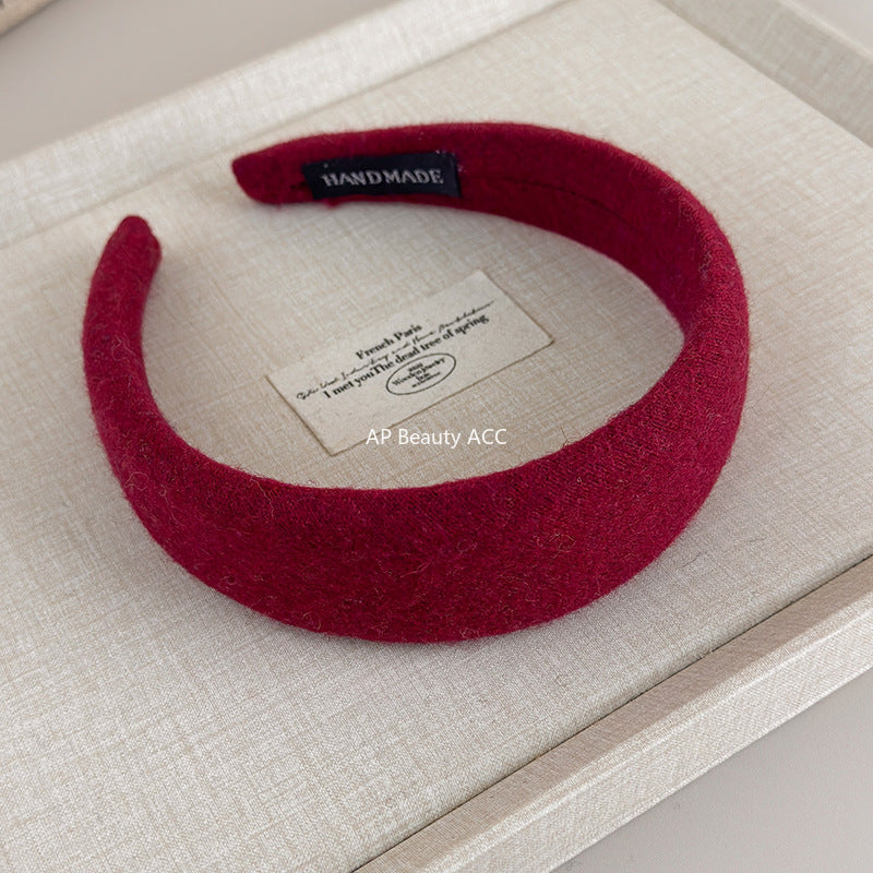 E관 - 컬러 울 패브릭 쿠션 와이드 머리띠 [27562] 25.10-3