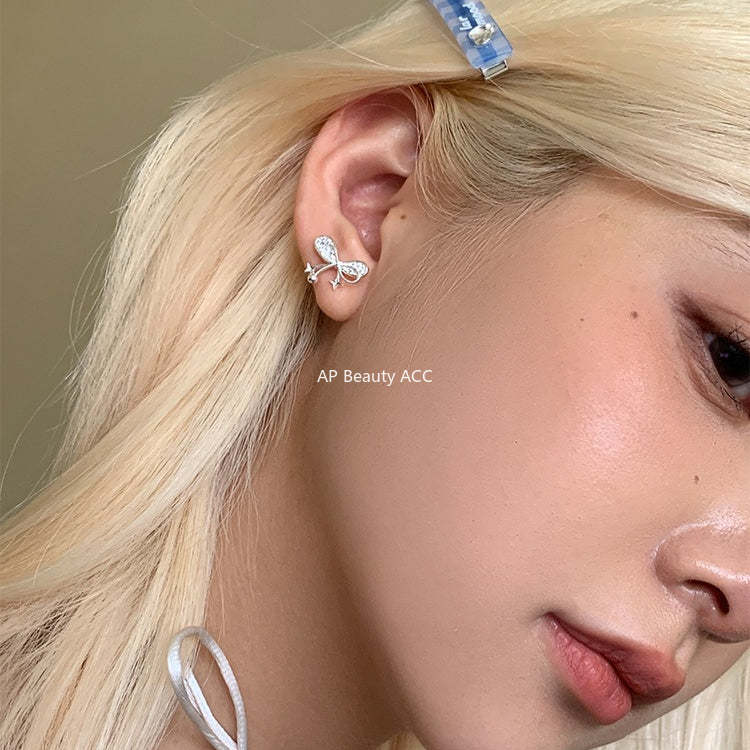 A관 - 925 은침 리본 별 큐빅 귀걸이 [EH-4329] 25.12-1