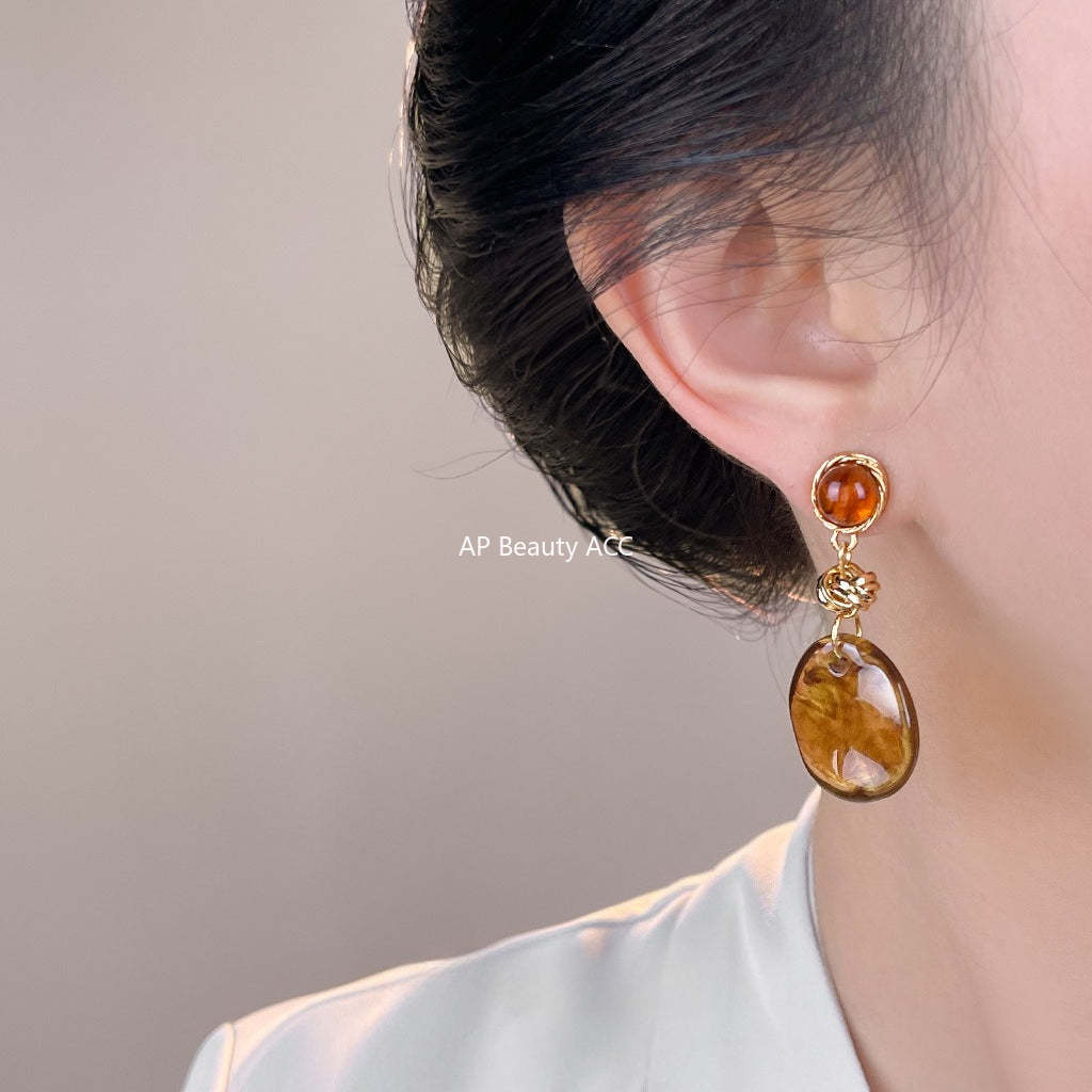 C관 - 핸드메이드 원형 레진 디자인 드롭 925 은침 귀걸이 [7104] 25.11-3