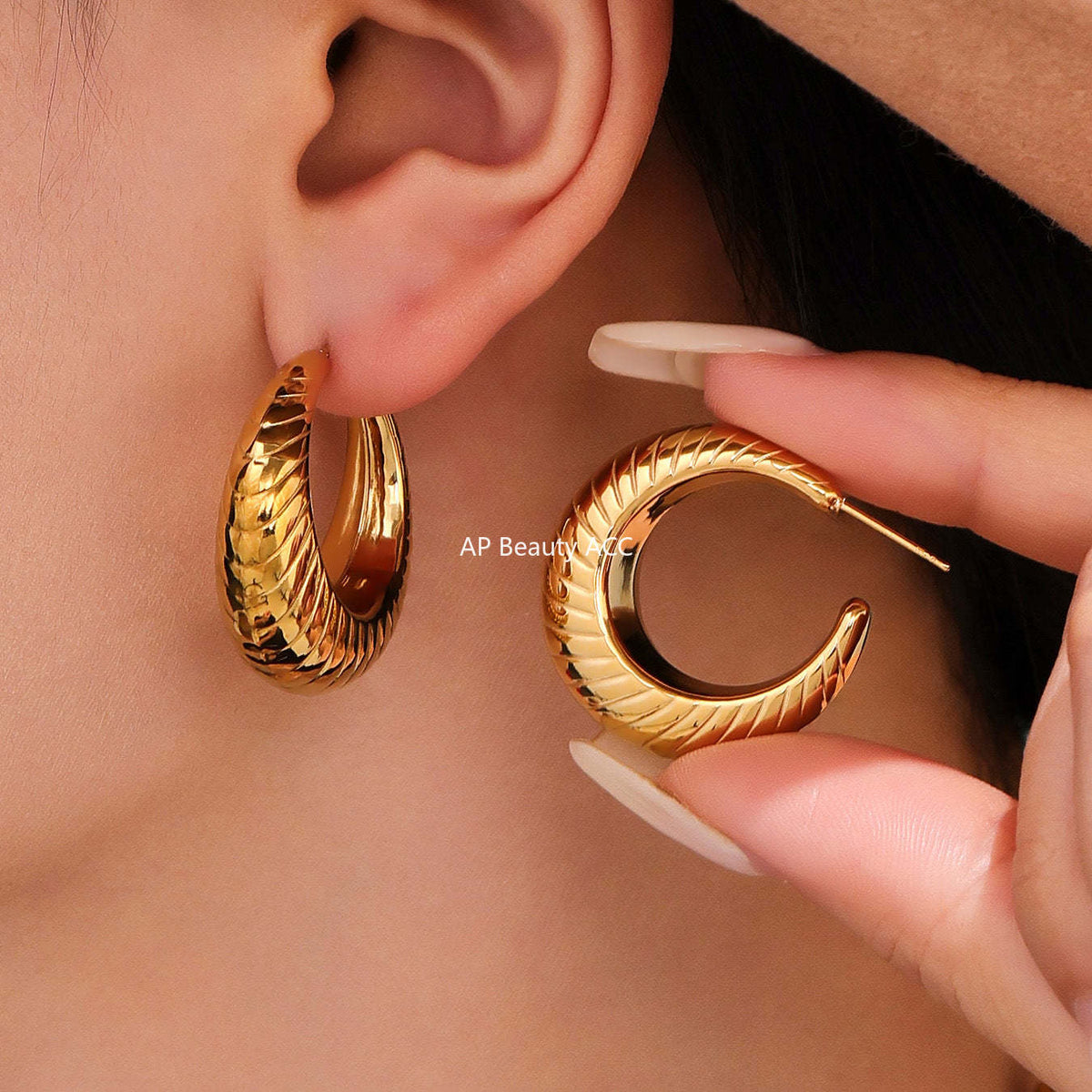 D관 - 스테인리스 스틸 18K 도금 C형 귀걸이 [F1018-F1026-F1038-F1051] 25.07-3