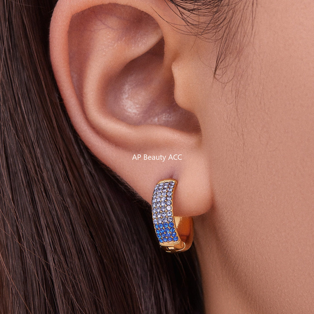 D관 - 스테인리스 컬러 믹스 큐빅 18K 도금 후프 링 귀걸이 [F931] 25.11-2