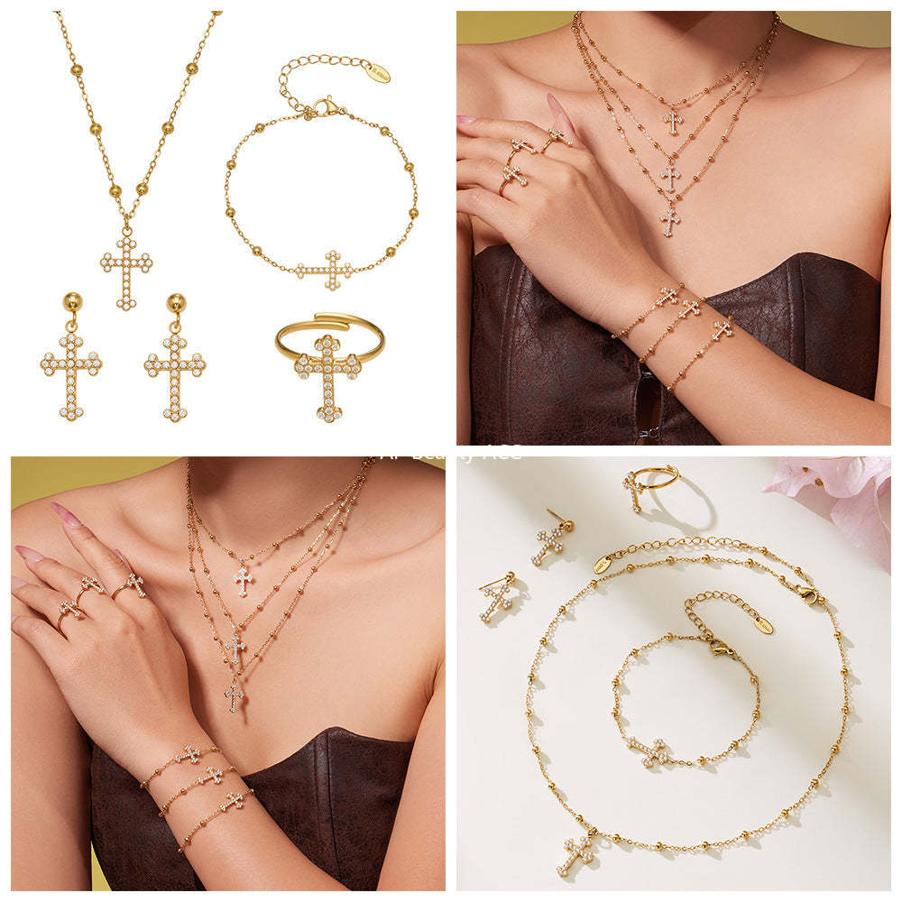 D관 - 스테인리스 스틸 십자가 큐빅 펜던트 목걸이 팔찌 귀걸이 반지 [TXP487] 25.11-4