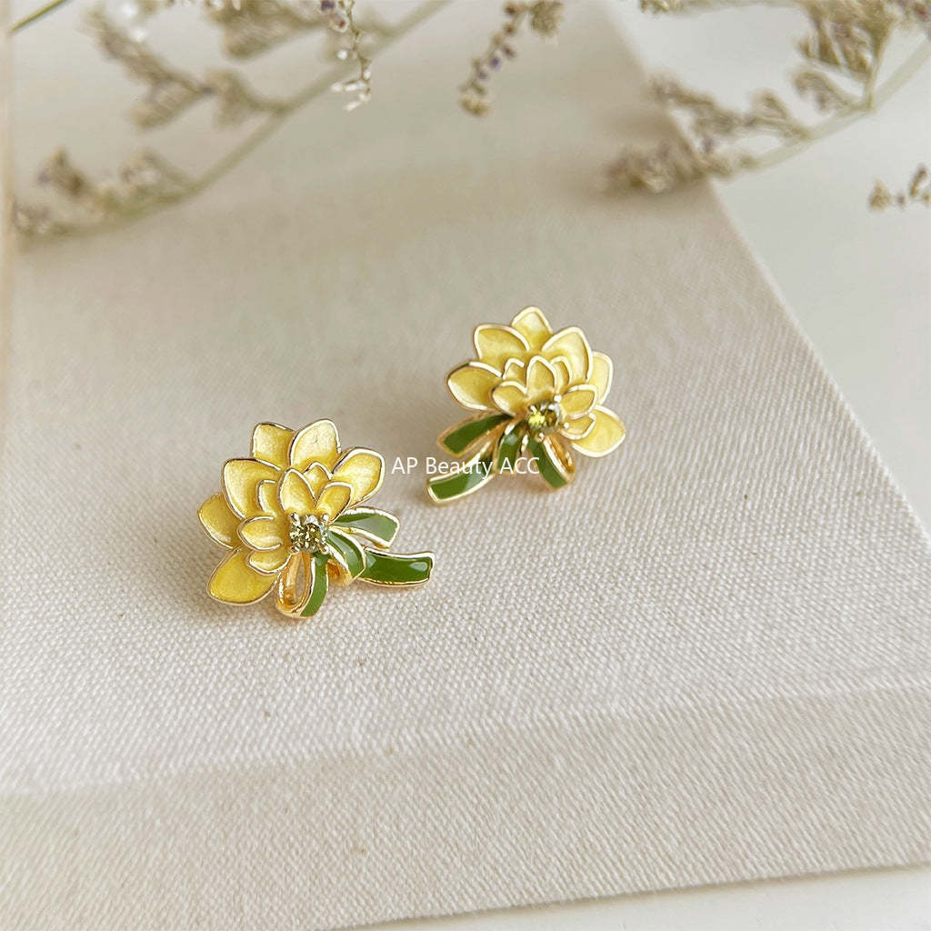 C관 - 플라워 핸드페인팅 큐빅 925 은침 귀걸이 [7228] 25.12-2