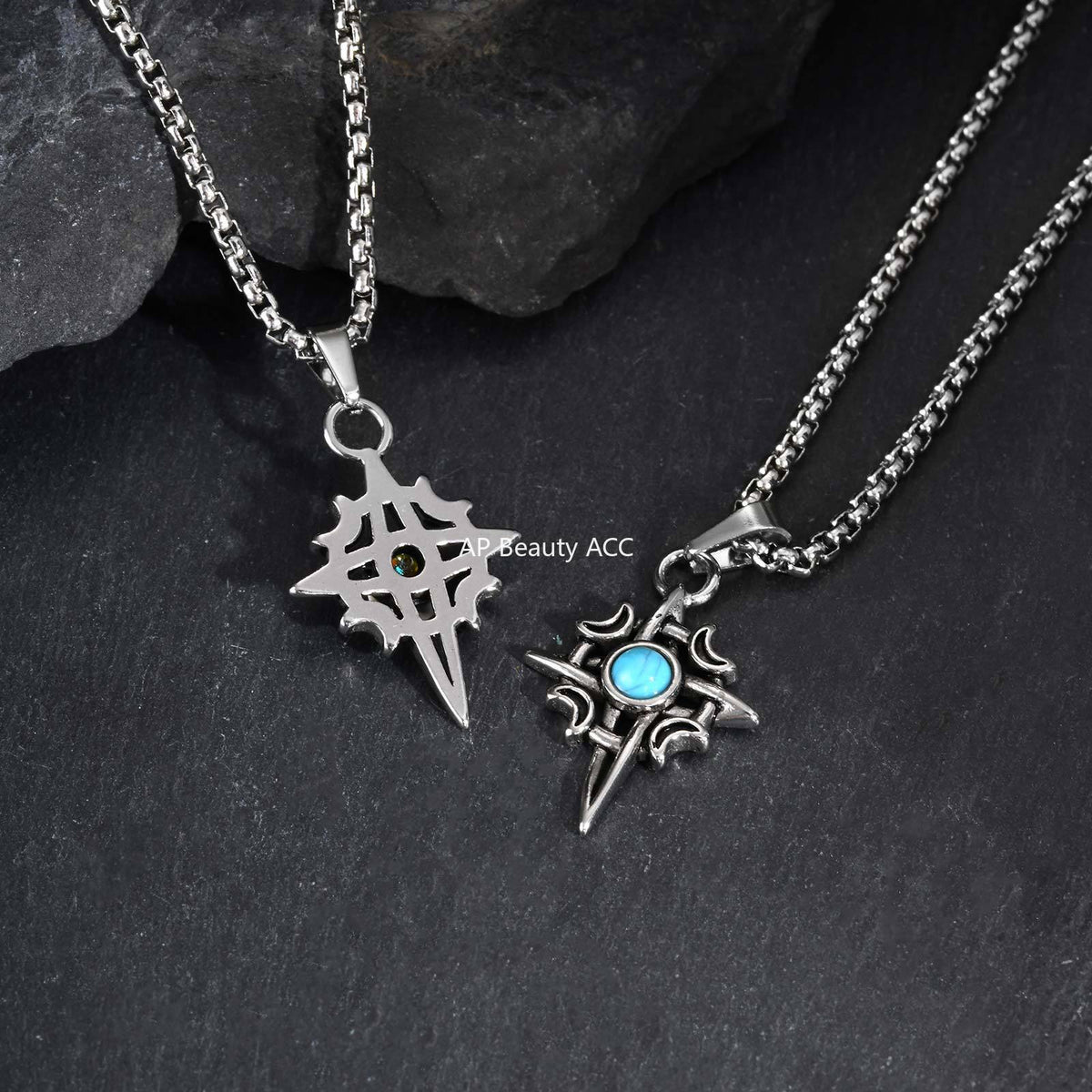 G관 - 별 달 터키석 펜던트 스테인리스 스틸 목걸이 [PN-2111] 25.12-2