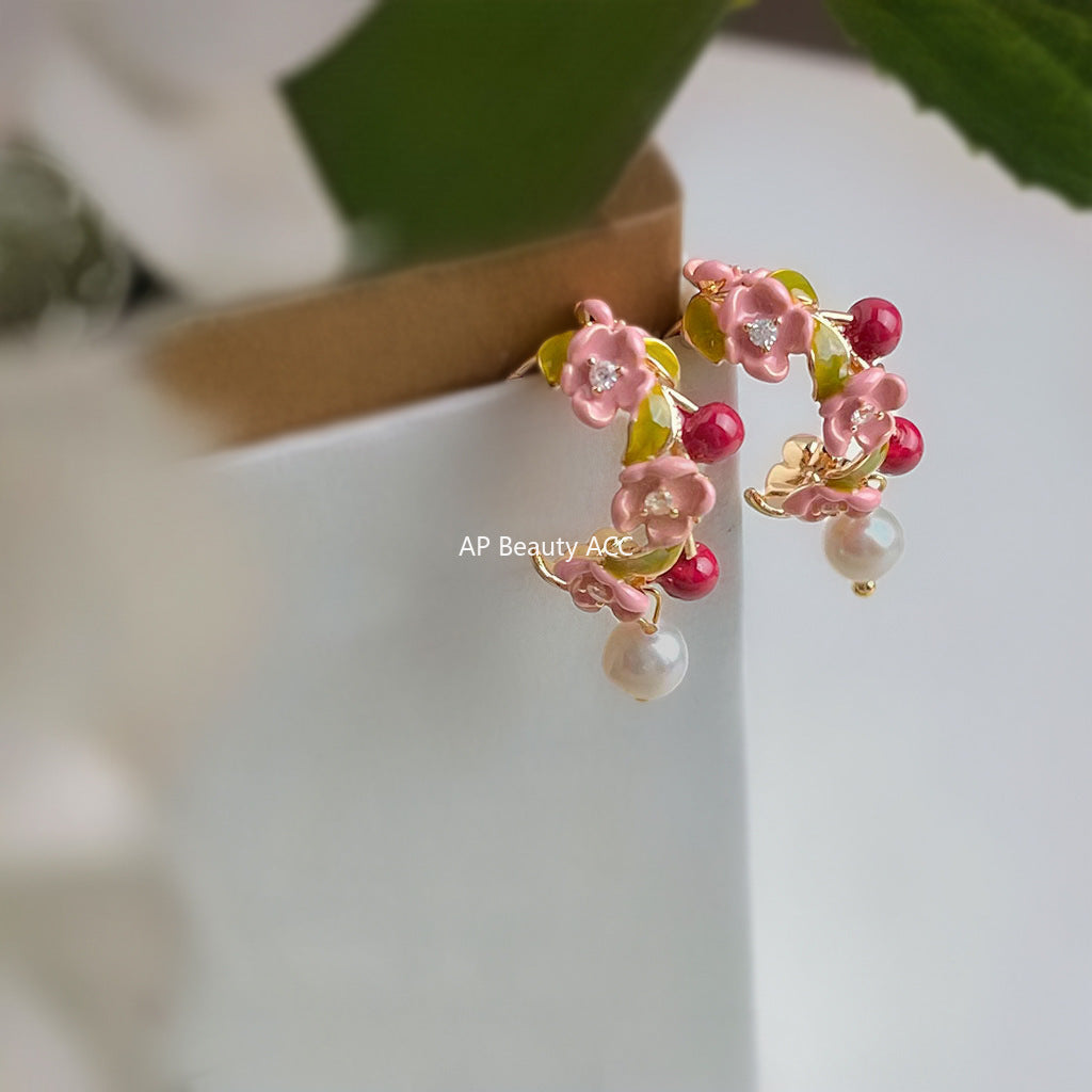 C관 - 925 은침 에나멜 페인팅 담수진주 14K 도금 귀걸이 [6897] 25.10-2