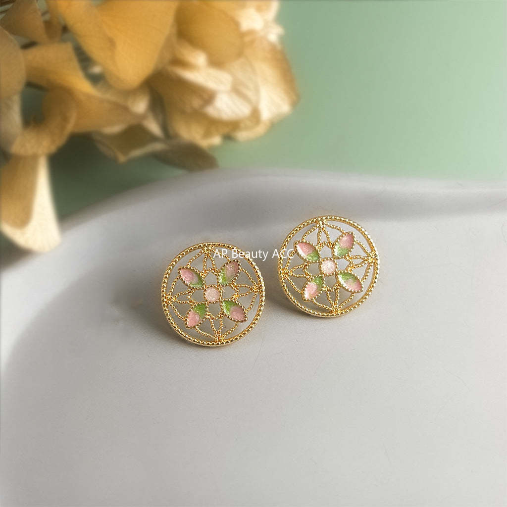 C관 - 925 은침 핸드페인팅 연꽃 전통 문양 귀걸이 [6956] 25.10-4