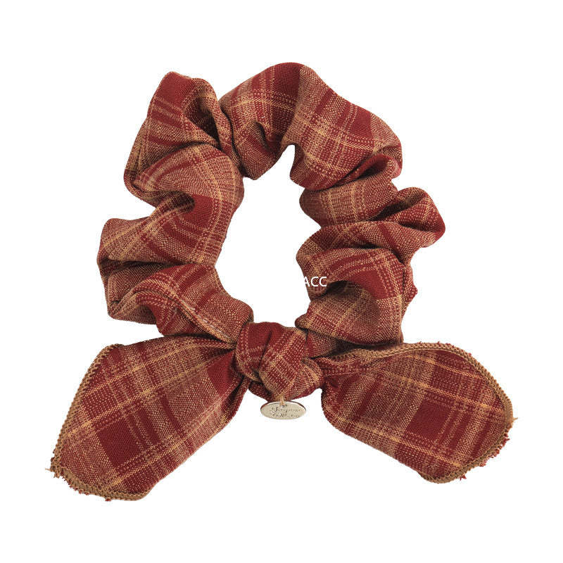 E관 - 레트로 체크 리본 머리끈 모양 곱창 헤어밴드 [27646] 25.11-1