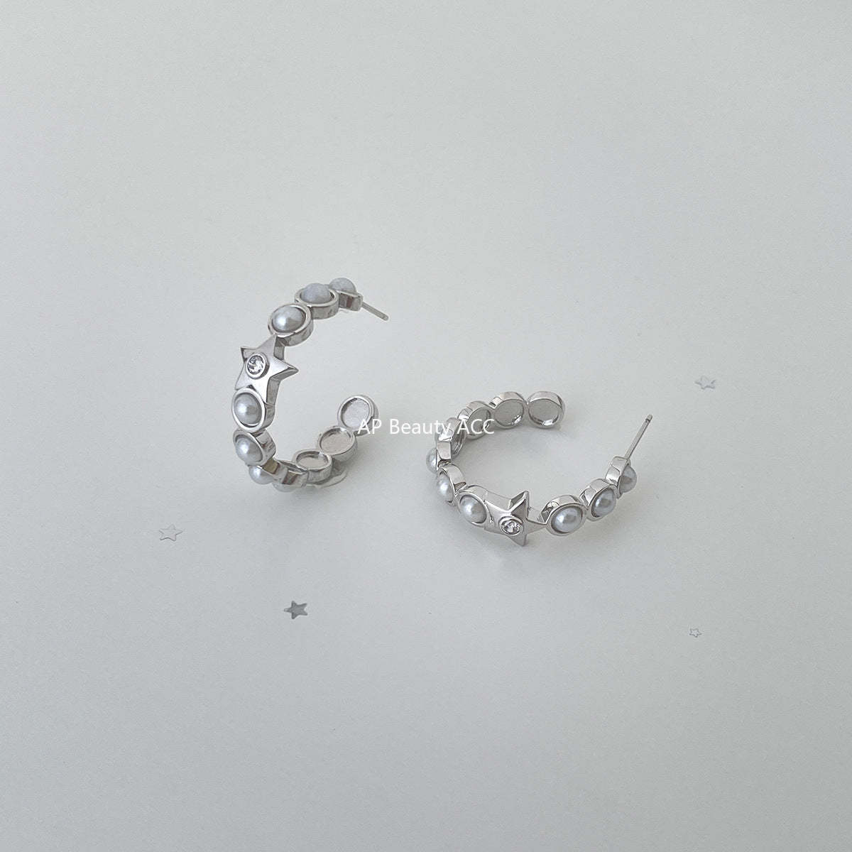 A관 - 925 은침 진주 별 큐빅 C형 귀걸이 [EH-4113] 25.10-5