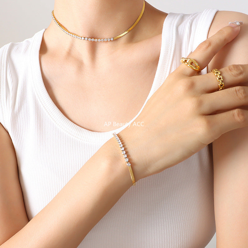 D관 - 티타늄 스틸 큐빅 블레이드 체인 목걸이 팔찌 [P281-E326] 25.11-2