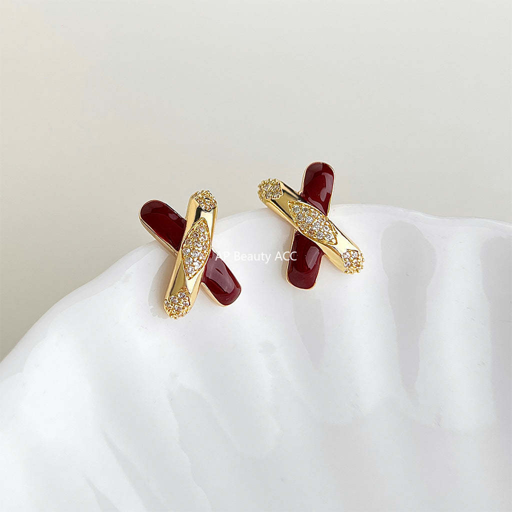 C관 - 큐빅 X자 디자인 925 은침 귀걸이 [7229] 25.12-2