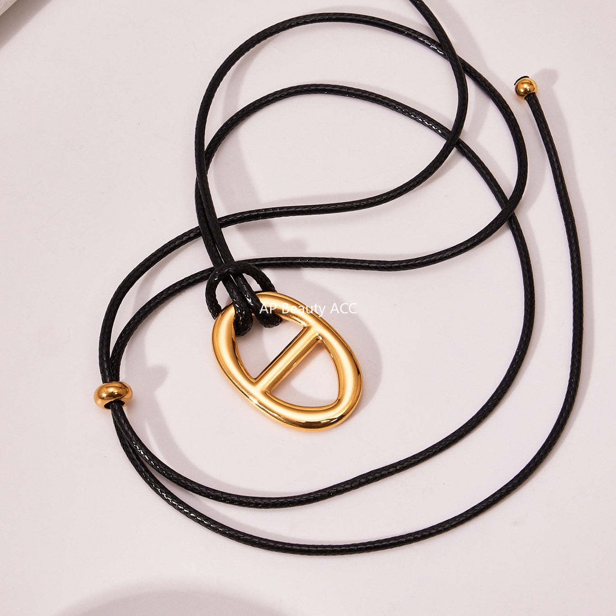 D관 - 돼지코 펜던트 레더 스트랩 스테인리스 롱 목걸이 [P1701] 25.11-3