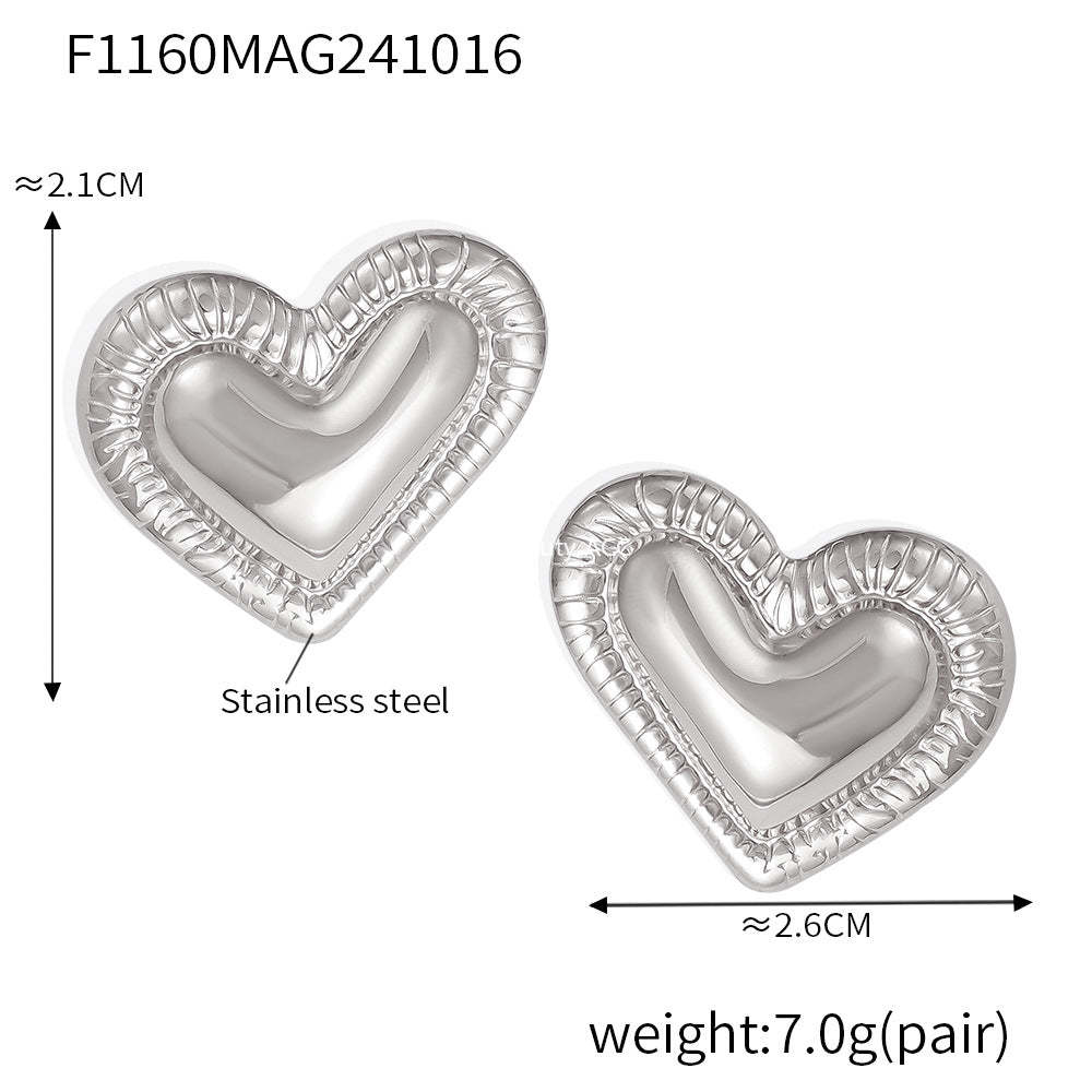 D관 - 스테인리스 스틸 스티치 패턴 하트 귀걸이 [F1160] 24.10-4