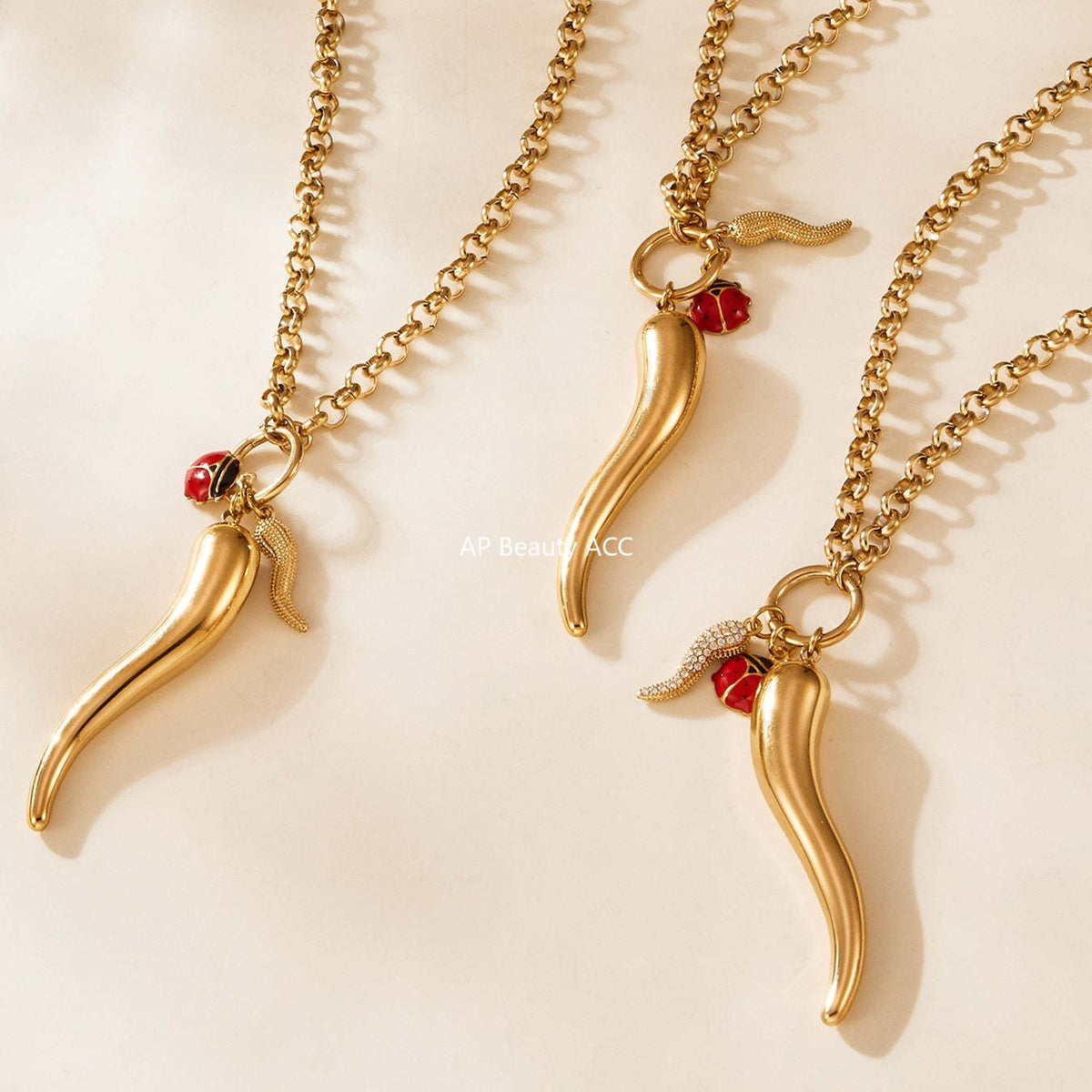 D관 - 고추 모양 펜던트 큐빅 18K 도금 스테인리스 목걸이 [P1094] 25.11-3