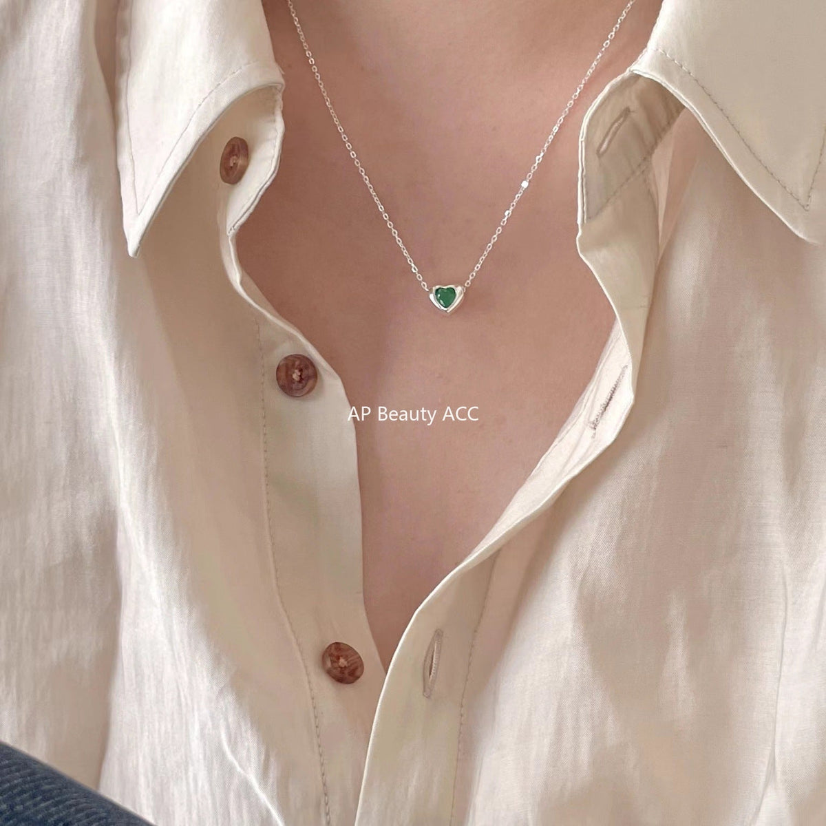 F관 - 925 실버 하트 그린 큐빅 펜던트 목걸이 [B1084] 25.11-2