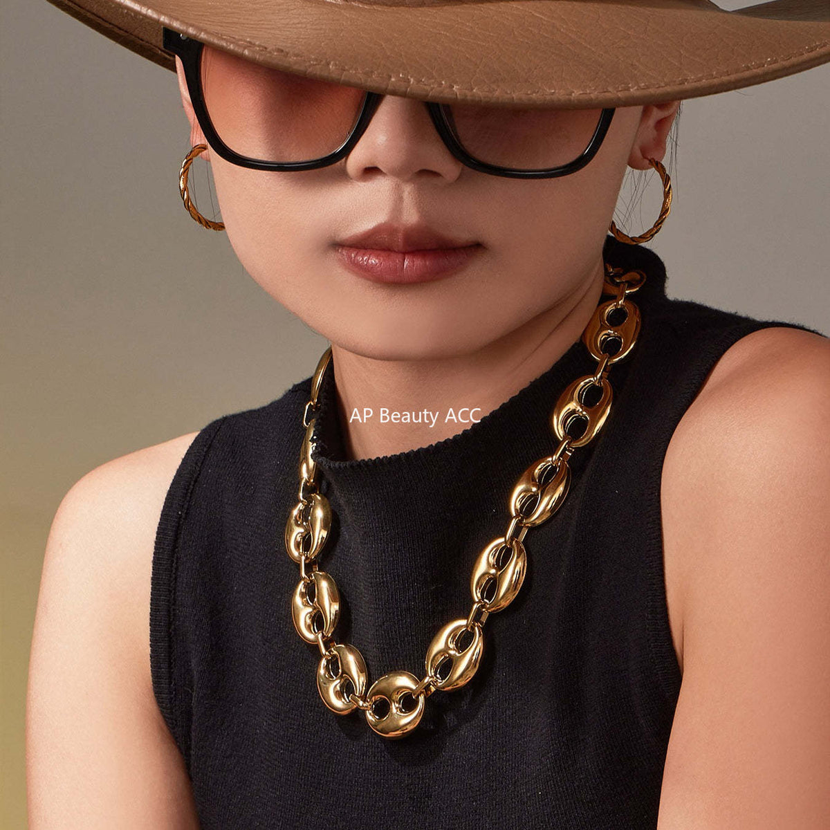 D관 - 타원형 돼지코 모양 체인 18K 도금 스테인리스 목걸이 팔찌 [TXP466] 25.11-3