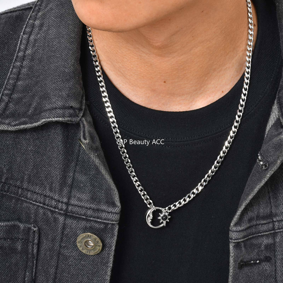 G관 - 달 태양 오팔 펜던트 스테인리스 스틸 목걸이 [NC-2407] 25.12-2