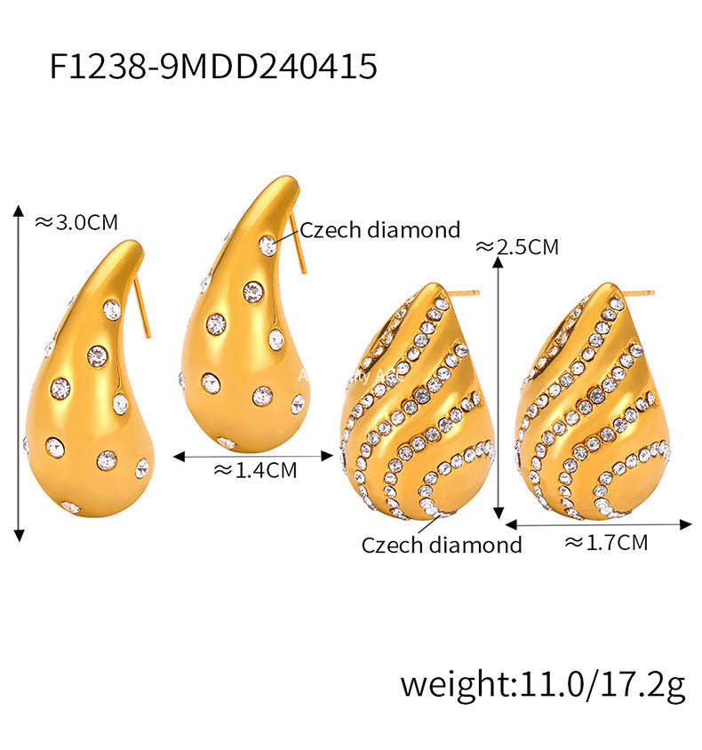 D관 - 고급 감성 볼드한 큐빅 물방울 귀걸이 티타늄 스틸 18K 도금 귀걸이 [F1238-9] 24.04-3