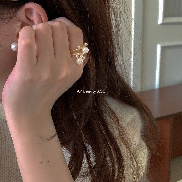 A관 - 빈티지 진주 레이어 큐빅 오픈형 반지 [JZ-0728] 25.11-1