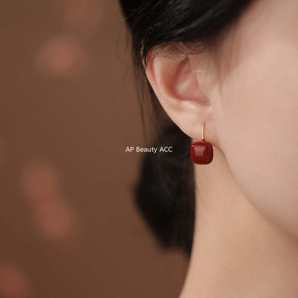 B관 - 925 실버 레드 스퀘어 후크형 귀걸이 [YC4242E_1] 25.12-3