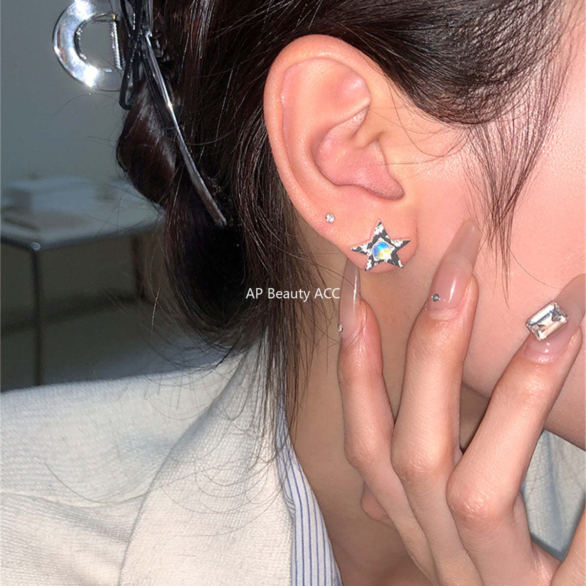 A관 - 925 은침 별 디자인 문스톤 귀걸이 [EH-3502] 25.05-2